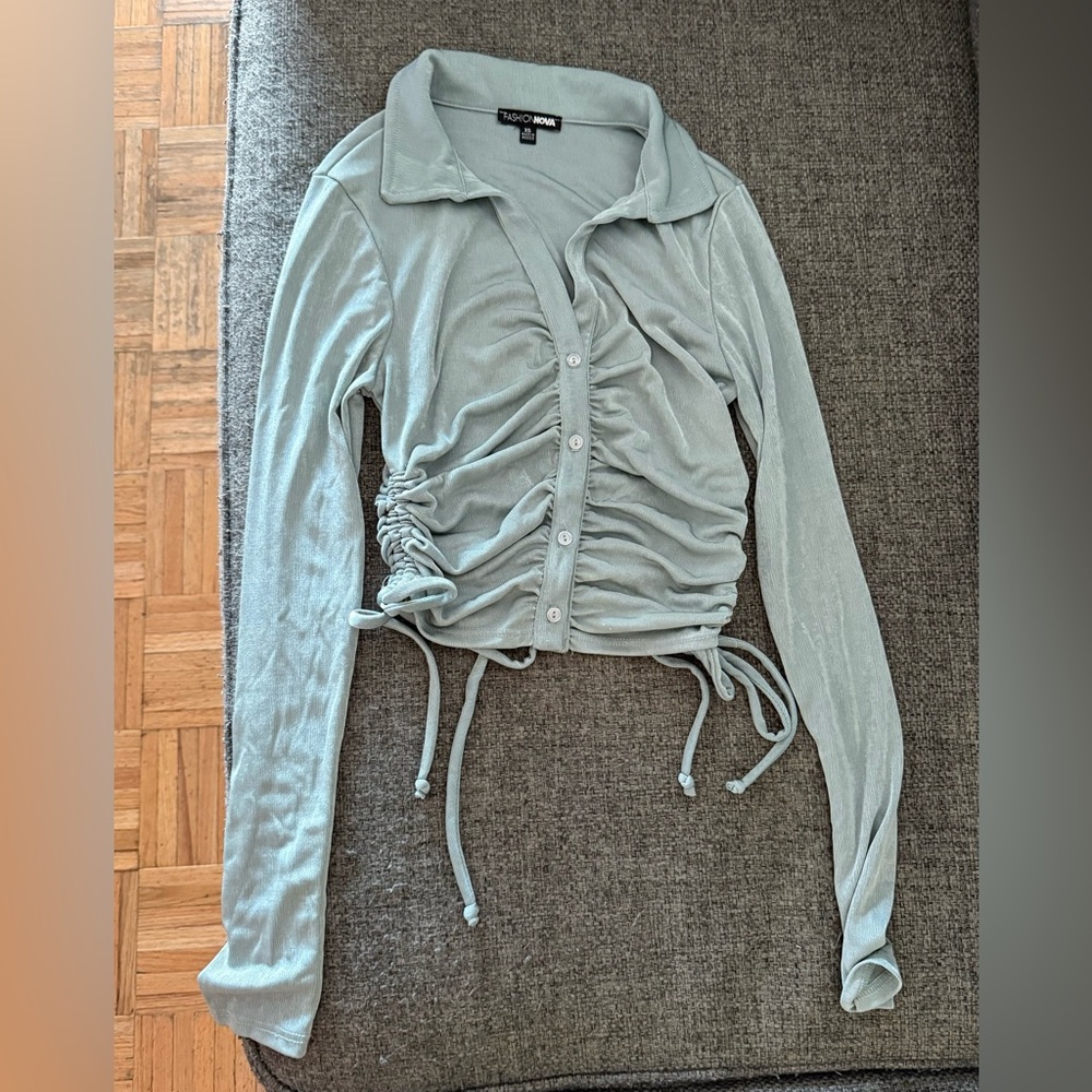 Fashion Nova Women's Ruched Button-Down Shirt - Soft Blue